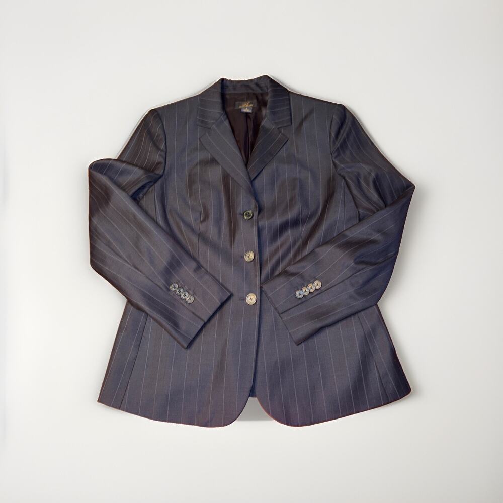 Brooks Brothers Blazer Womens 8 Navy Pinstripe 346 Wool Jacket Career Office
